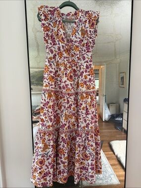 10 Crosby Derek Lam White Maxi Dress with Mustard & Berry Floral Print
